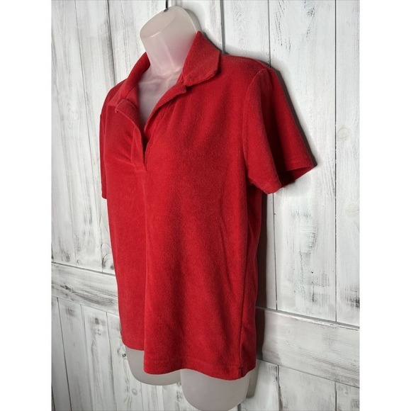 WOMENS BIRDWELL BEACH BRITCHES RED SOFT FRENCH TERRY SHORT SLEEVE POLO SHIRT L - Picture 4 of 13